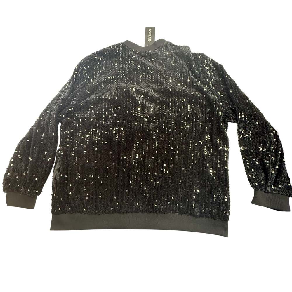 IN'VOLAND Women's Plus Size Sequin Bomber Jacket Black 20W - Picture 9 of 9